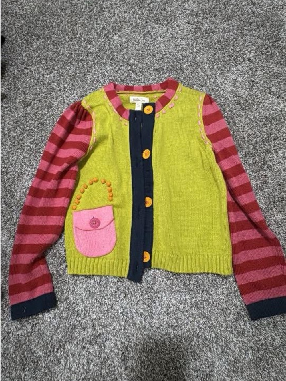 Matilda Jane Lime Green Cardigan with Pink Striped Sleeves